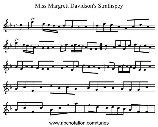 Miss Margrett Davidson's Strathspey - staff notation