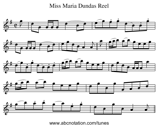 Miss Maria Dundas Reel - staff notation