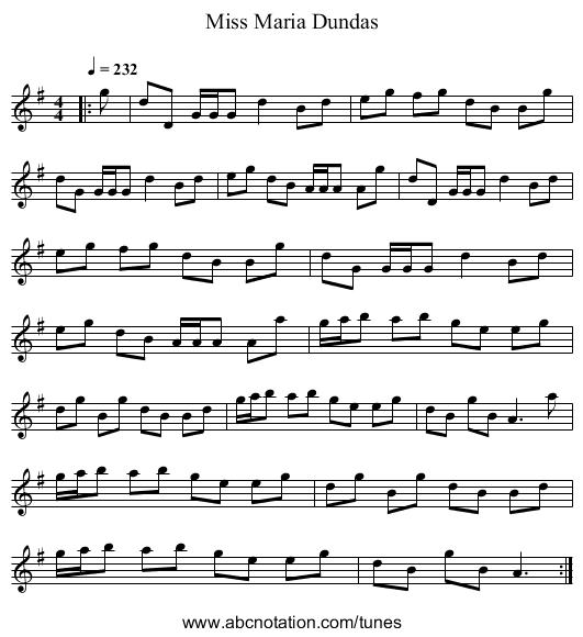 Miss Maria Dundas - staff notation