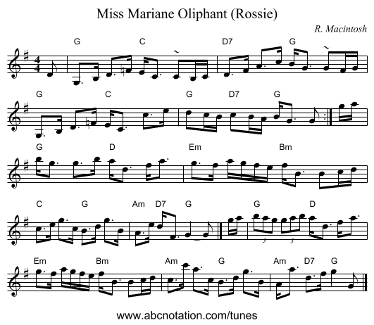 Miss Mariane Oliphant (Rossie) - staff notation