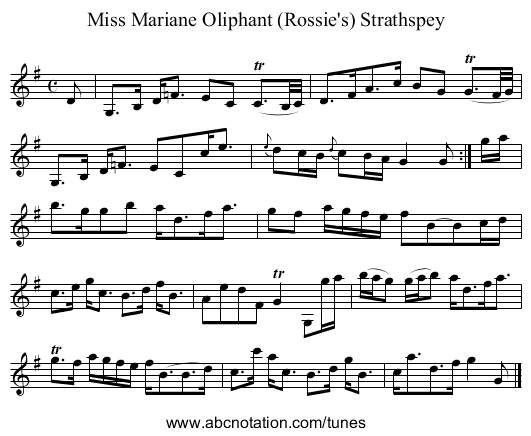 Miss Mariane Oliphant (Rossie's) Strathspey - staff notation