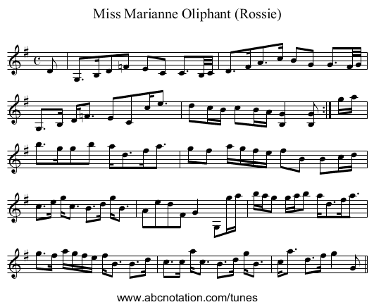 Miss Marianne Oliphant (Rossie) - staff notation