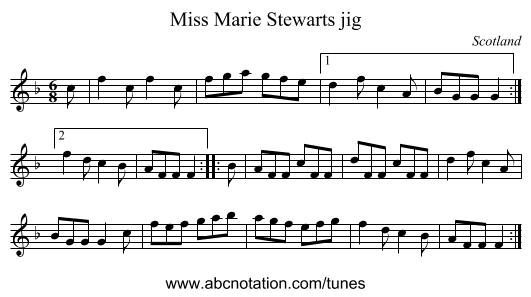 Miss Marie Stewarts jig - staff notation