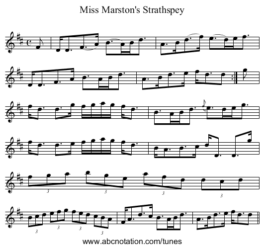 Miss Marston's Strathspey - staff notation