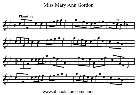 Miss Mary Ann Gordon - staff notation