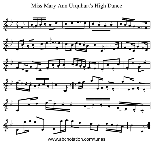 Miss Mary Ann Urquhart's High Dance - staff notation