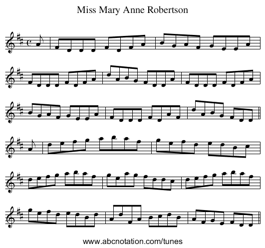 Miss Mary Anne Robertson - staff notation