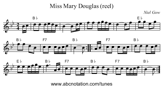 Miss Mary Douglas (reel) - staff notation