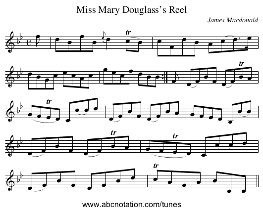 Miss Mary Douglass’s Reel - staff notation