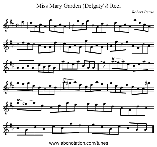 Miss Mary Garden (Delgaty's) Reel - staff notation