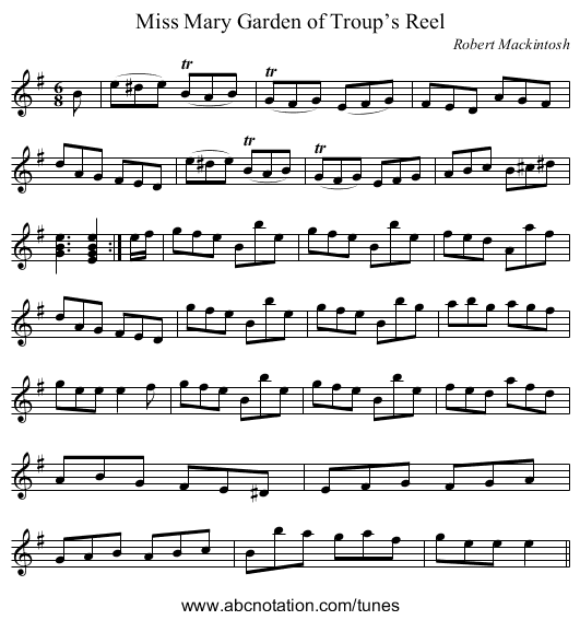 Miss Mary Garden of Troup’s Reel - staff notation