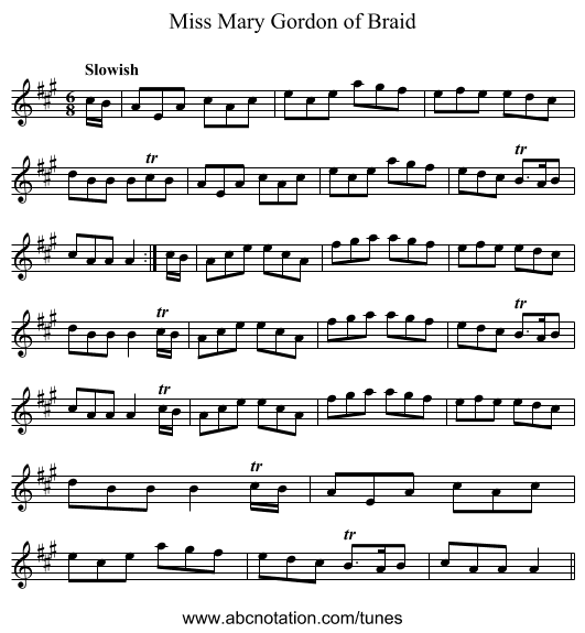 Miss Mary Gordon of Braid - staff notation