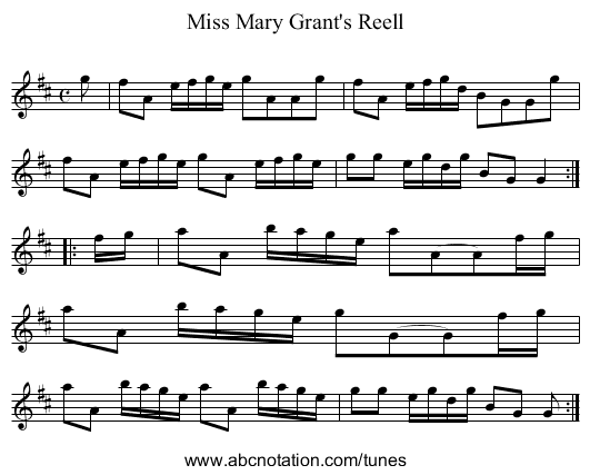 Miss Mary Grant's Reell - staff notation