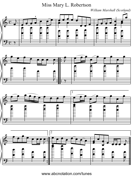 Miss Mary L. Robertson - staff notation