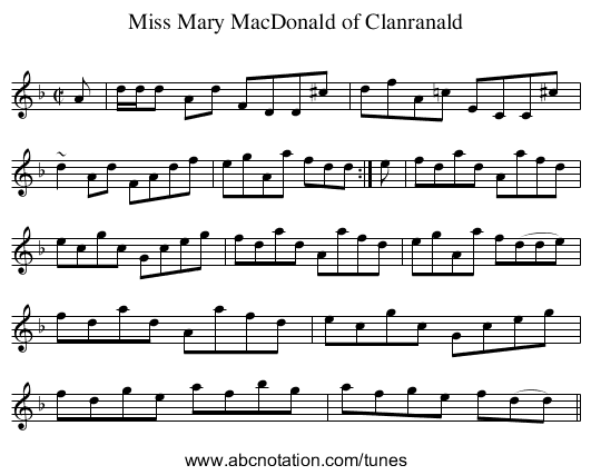 Miss Mary MacDonald of Clanranald - staff notation