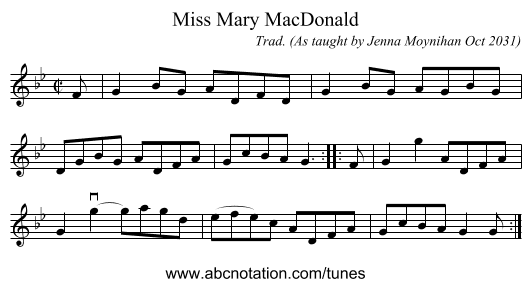 Miss Mary MacDonald - staff notation