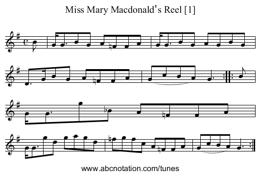 Miss Mary Macdonald’s Reel [1] - staff notation