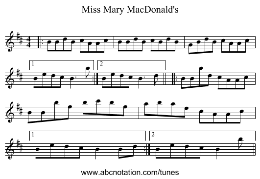 Miss Mary MacDonald's - staff notation