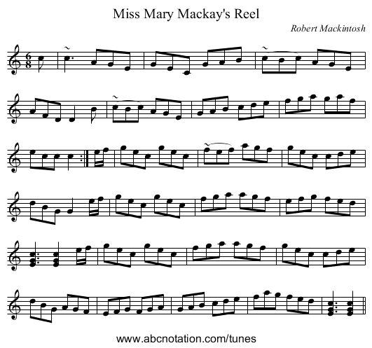 Miss Mary Mackay's Reel - staff notation