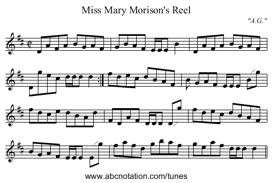 Miss Mary Morison's Reel - staff notation