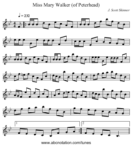 Miss Mary Walker (of Peterhead) - staff notation