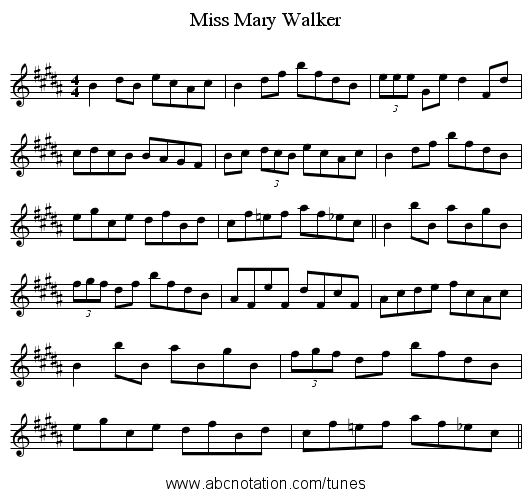 Miss Mary Walker - staff notation