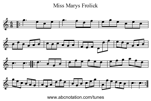 Miss Marys Frolick - staff notation