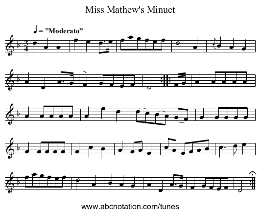 Miss Mathew's Minuet - staff notation