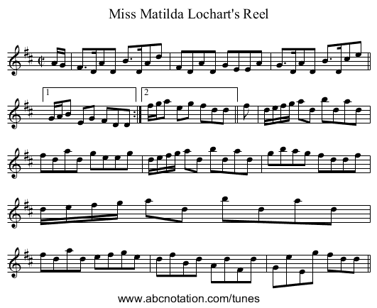 Miss Matilda Lochart's Reel - staff notation