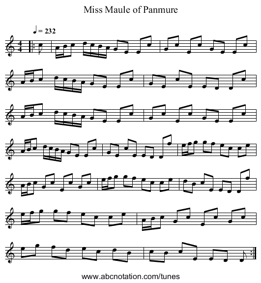 Miss Maule of Panmure - staff notation