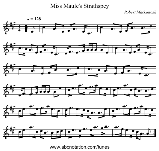 Miss Maule's Strathspey - staff notation