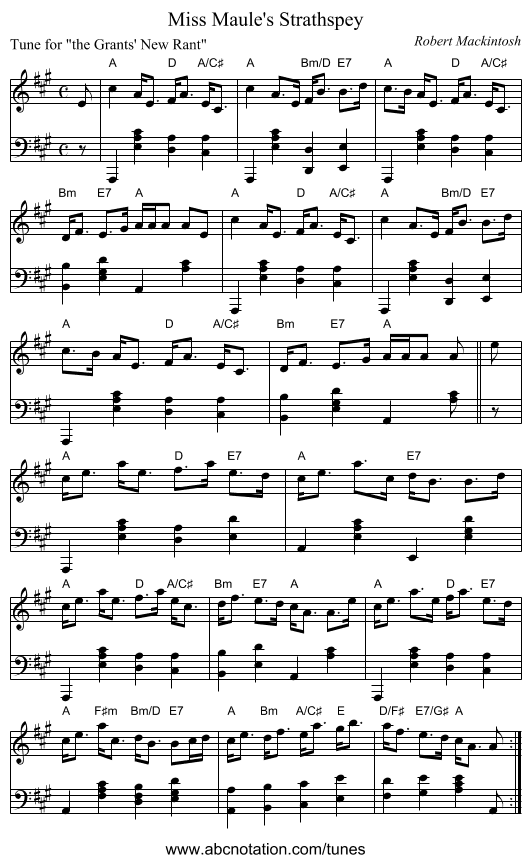 Miss Maule's Strathspey - staff notation