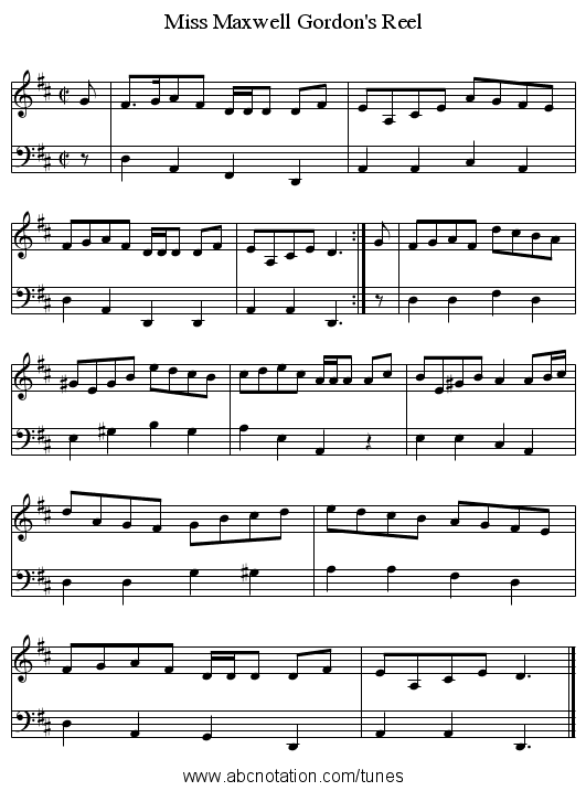 Miss Maxwell Gordon's Reel - staff notation
