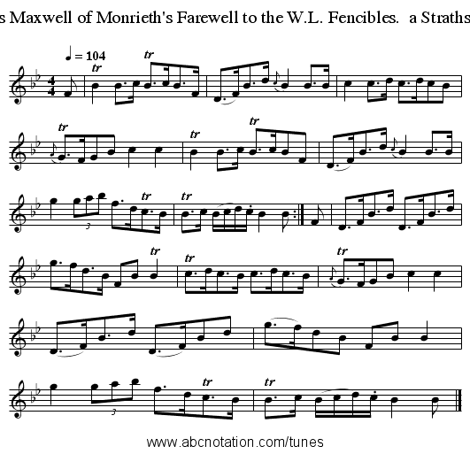 Miss Maxwell of Monrieth's Farewell to the W.L. Fencibles.  a Strathspey. - staff notation