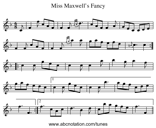 Miss Maxwell’s Fancy - staff notation