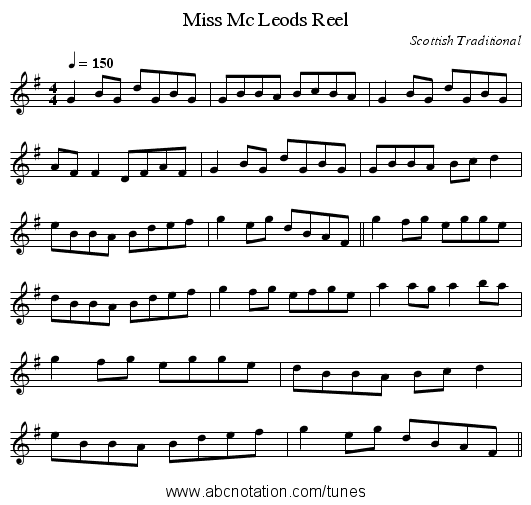 Miss Mc Leods Reel - staff notation