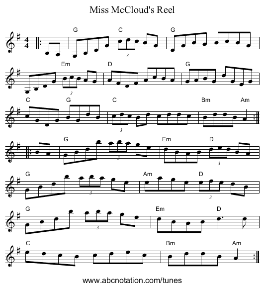 Miss McCloud's Reel - staff notation