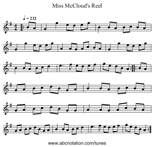 Miss McCloud's Reel - staff notation