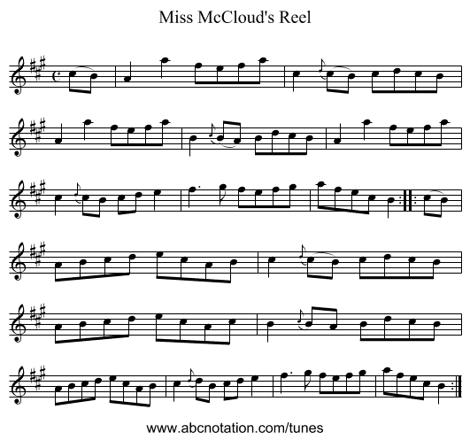 Miss McCloud's Reel - staff notation