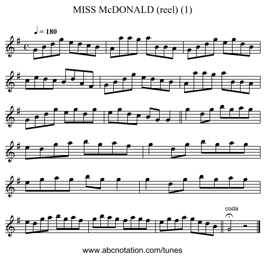 MISS McDONALD (reel) (1) - staff notation