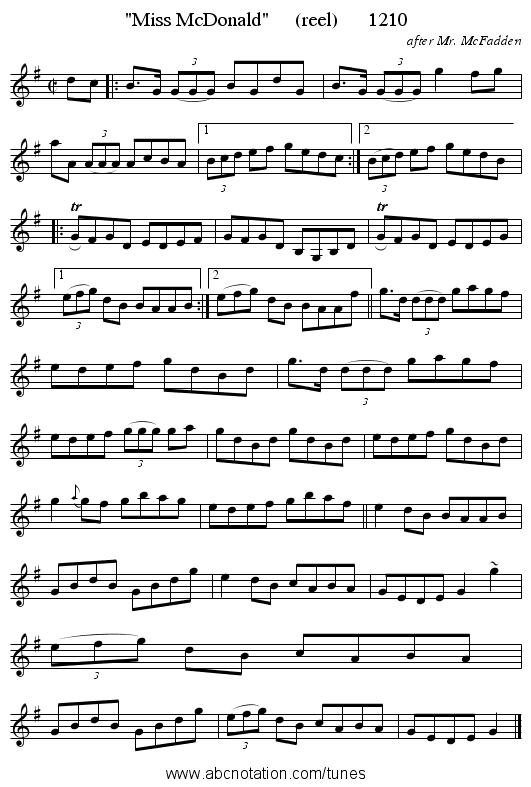 Miss McDonald     (reel)      1210 - staff notation