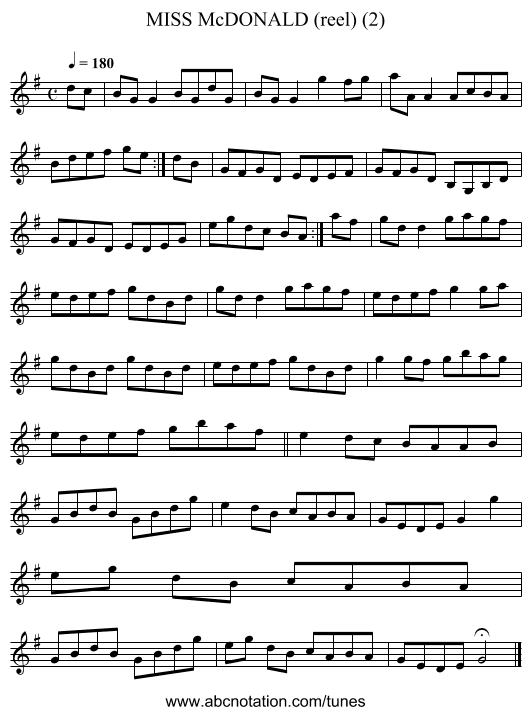 MISS McDONALD (reel) (2) - staff notation