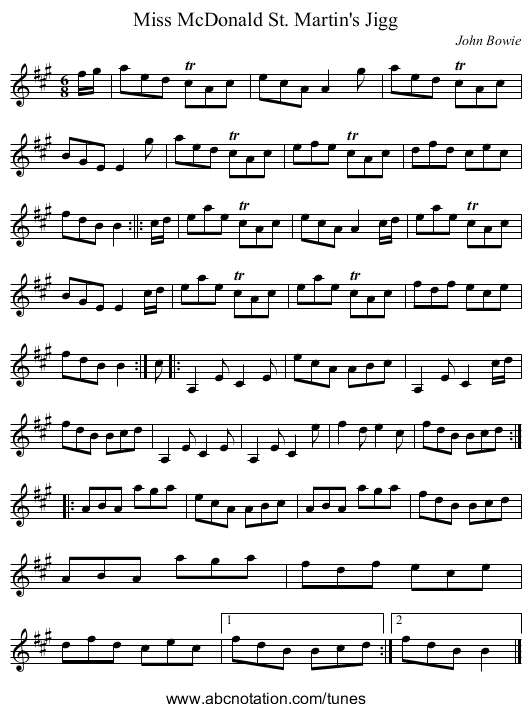 Miss McDonald St. Martin's Jigg - staff notation