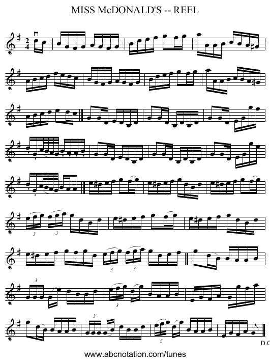 MISS McDONALD'S -- REEL - staff notation