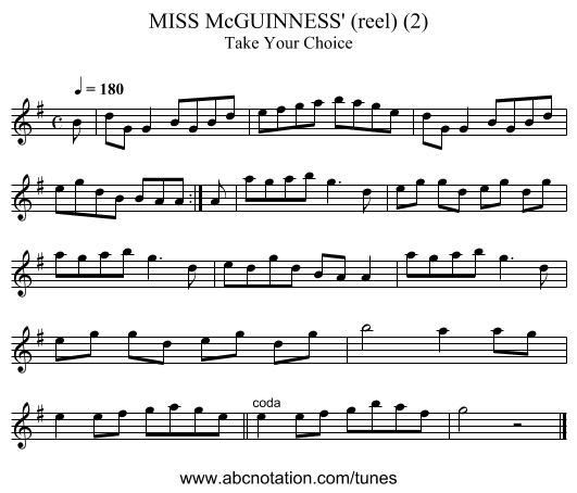 MISS McGUINNESS' (reel) (2) - staff notation