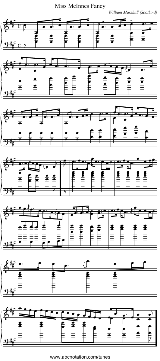 Miss McInnes Fancy - staff notation