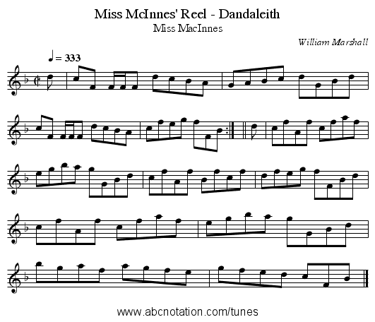 Miss McInnes' Reel - Dandaleith - staff notation