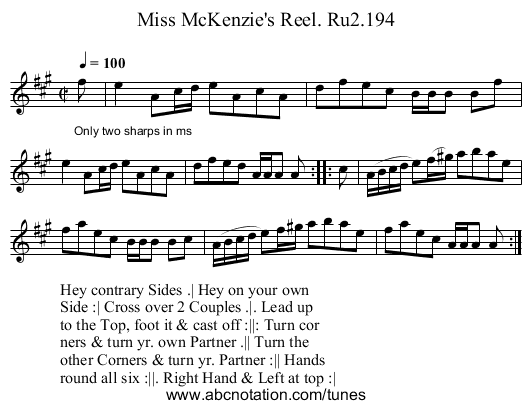 Miss McKenzie's Reel. Ru2.194 - staff notation