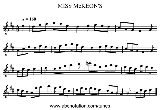 MISS McKEON'S - staff notation