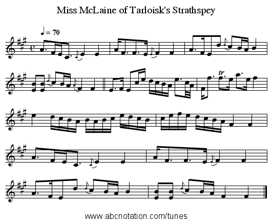 Miss McLaine of Tarloisk's Strathspey - staff notation